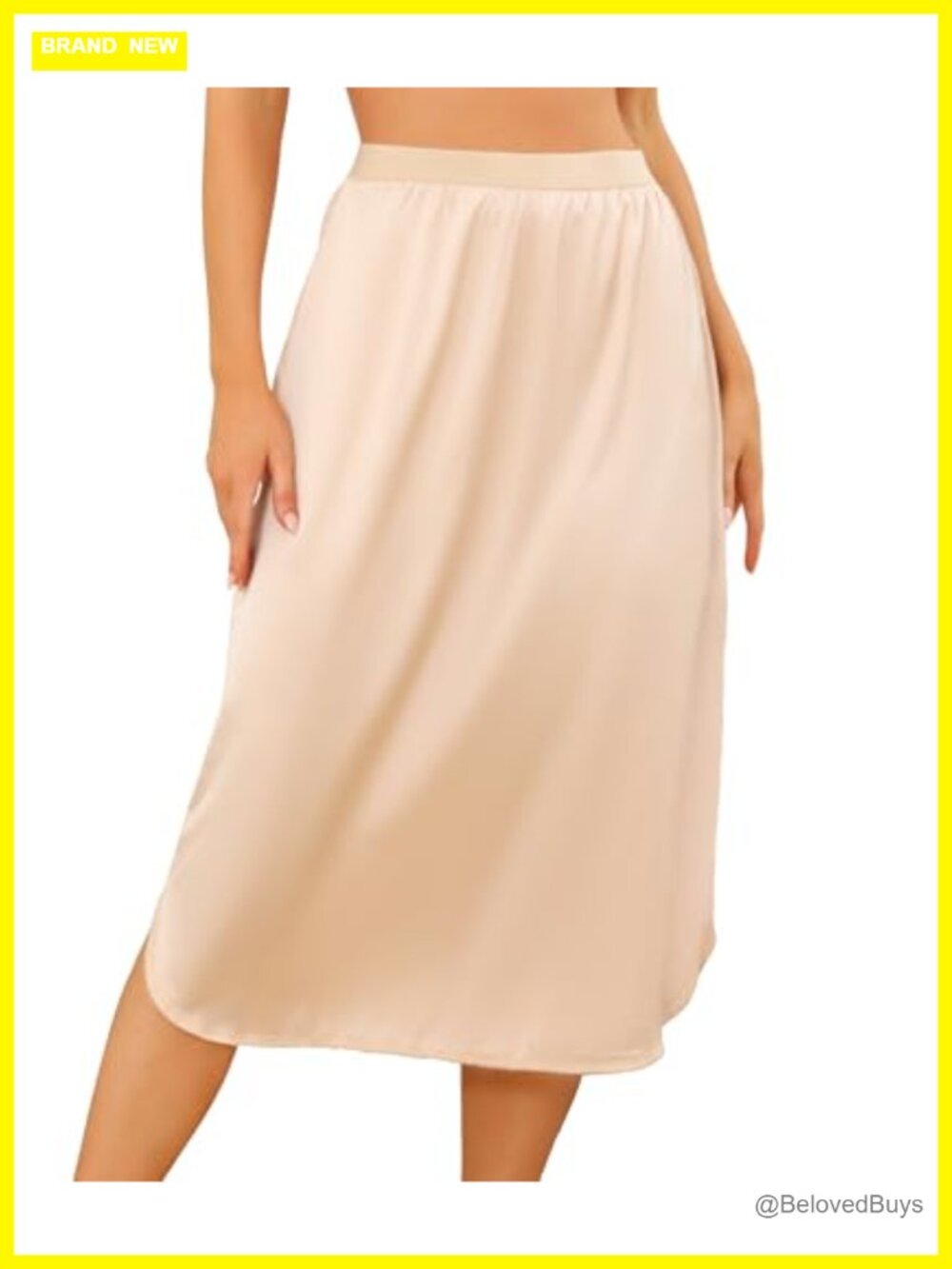 Satin Half Slip Underskirt Side Slit A-Line Elastic Waist